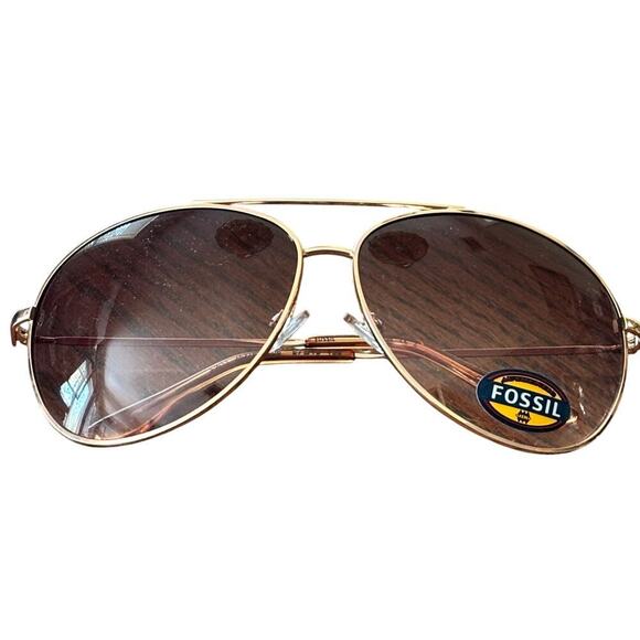 Fossil Aviator Pilot Rose Gold Frame Brown Gradient Lens FW11 Sunglasses